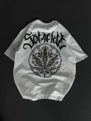 Unisex Bisiklet Yaka Baskılı Oversize T-Shirt - Beyaz thumbnail 2