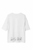 Unisex Bisiklet Yaka Baskılı Oversize T-Shirt - Beyaz thumbnail 2