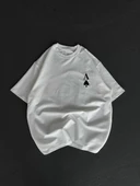 Unisex Bisiklet Yaka Baskılı Oversize T-Shirt - Beyaz thumbnail 1