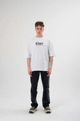 Unisex Bisiklet Yaka Baskılı Oversize T-Shirt - Siyah thumbnail 2