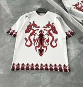 Unisex Bisiklet Yaka Baskılı Oversize T-Shirt - Beyaz thumbnail 1