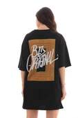 Unisex Bisiklet Yaka Baskılı Oversize T-Shirt - Siyah thumbnail 6