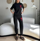 Unisex Paçası Lastikli Eşofman Altlı Takım - Siyah thumbnail 3