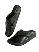 Enova Erkek Suni Deri Ortopedik Rahat Taban Ayarlanabilen Cırtlı Dikişli Şık Ev Dışarı Terliği thumbnail 8