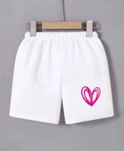 Kadın Beli Lastikli Baskılı Mini Şort - Beyaz thumbnail 1