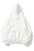 3 İplik Pamuklu Unisex Kapşonlu Sweetshirt - Beyaz thumbnail 2