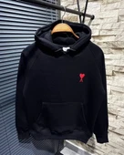 Unisex Kapşonlu Baskılı Sweetshirt - Siyah - 1