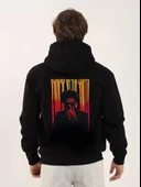 Unisex Baskılı Oversize Üç İplik Kapüşonlu Sweatshirt - Siyah thumbnail 2