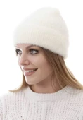 Unisex Tam Kalıp İnce Sakallı Triko Bere - Beyaz thumbnail 2