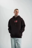 Double Oversize Kapşonlu Dijital Patchli SweatShirt - Kahve thumbnail 1