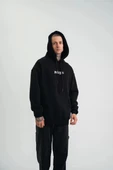 Kapşonlu Double Oversize Dijital Patchli SweatShirt - Siyah thumbnail 4