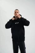 Kapşonlu Double Oversize Dijital Patchli SweatShirt - Siyah thumbnail 5