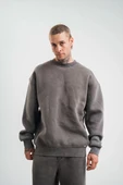 Unisex Uzun Kol Bisiklet Yaka Yıkamalı SweatShirt - Füme thumbnail 6