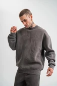 Unisex Uzun Kol Bisiklet Yaka Yıkamalı SweatShirt - Füme thumbnail 8