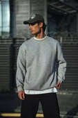 Kışlık Bisiklet Yaka Üç İplik Basic SweatShirt - Gri thumbnail 3