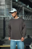 Kışlık Bisiklet Yaka Üç İplik Basic SweatShirt - Antrasit thumbnail 3