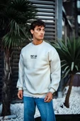 Oversize Bisiklet Yaka Üç İplik Baskılı SweatShirt - Beyaz thumbnail 3