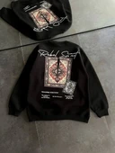 Kadın Bisiklet Yaka Baskılı SweatShirt - Siyah - 2