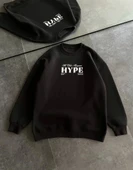 Kadın Üç İplik Bisiklet Yaka Baskılı SweatShirt - Siyah thumbnail 1