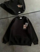 Kadın Bisiklet Yaka Baskılı SweatShirt - Siyah - 1