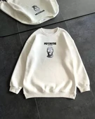 Kışlık Bisiklet Yaka Baskılı SweatShirt - Beyaz thumbnail 2