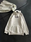 Üç İplik Penye Uzun Kol Kapüşonlu Baskılı SweatShirt - Beyaz thumbnail 2