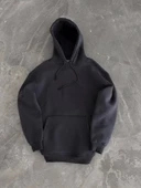 Kapüşonlu Üç İplik Penye Basic SweatShirt - Füme thumbnail 1
