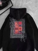 Uzun Kol Kapüşonlu Ön Ve Arka Baskılı SweatShirt - Siyah thumbnail 4