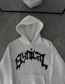 Üç İplik Kapüşonlu Baskılı Oversize SweatShirt- Beyaz thumbnail 1