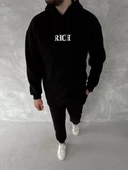 Uzun Kol Kapüşonlu Göğüs Baskılı SweatShirt - Siyah thumbnail 1