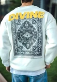 Kışlık Bisiklet Yaka Baskılı SweatShirt - Beyaz thumbnail 2