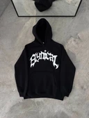 Kışlık Kapüşonlu Baskılı Oversize SweatShirt- Siyah thumbnail 1