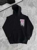 Uzun Kol Kapüşonlu Ön Ve Arka Baskılı SweatShirt - Siyah thumbnail 5