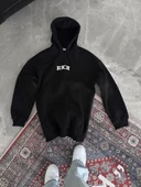 Uzun Kol Kapüşonlu Göğüs Baskılı SweatShirt - Siyah thumbnail 2