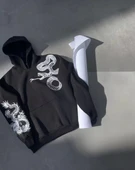 Uzun Kol Kapüşonlu Baskılı SweatShirt - Siyah thumbnail 2