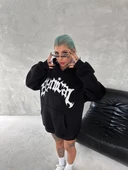 Unisex Üç İplik Kapüşonlu Baskılı SweatShirt - Siyah thumbnail 2