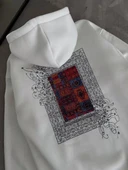 Uzun Kol Kapüşonlu Ön Ve Arka Baskılı SweatShirt - Beyaz - 6