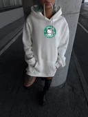 Üç İplik Penye Uzun Kol Kapüşonlu SweatShirt - Beyaz thumbnail 2