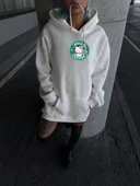 Üç İplik Penye Uzun Kol Kapüşonlu SweatShirt - Beyaz thumbnail 4