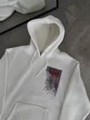 Uzun Kol Kapüşonlu Ön Ve Arka Baskılı SweatShirt - Beyaz - 2