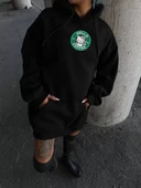 Üç İplik Penye Uzun Kol Kapüşonlu SweatShirt - Siyah thumbnail 1