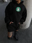 Üç İplik Penye Uzun Kol Kapüşonlu SweatShirt - Siyah thumbnail 2