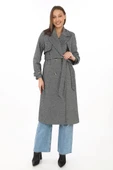 Kadın Balık Sırtı Kaşmir Uzun Kaşe Kaban - Boyalı Gri - 6