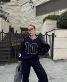 V Yaka Üç İplik Sweat Takım - Siyah thumbnail 5