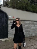 İkili Fermuarlı Hırkalı Etekli Takım - Siyah thumbnail 4