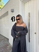 Kadın Triko Üçlü Takım - Füme thumbnail 7