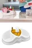 3 Bölmeli Bulaşık Seti, Sünger Fırça Deterjan Bölmeli Mutfak Sıvı Sabunluğu & Bulaşık Deterjanlığı thumbnail 7