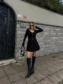 İkili Fermuarlı Hırkalı Etekli Takım - Siyah thumbnail 3