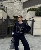 V Yaka Üç İplik Sweat Takım - Siyah thumbnail 4