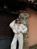 Fermuarlı Eşofman Pantolon İkili Takım - Beyaz thumbnail 2